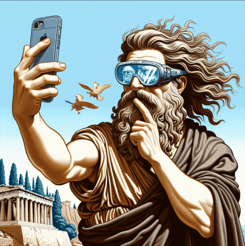 Socrates takes a selfie with an iPhone